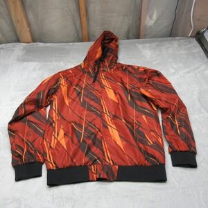 Fox Racing Jacket Men Medium Orange Hood Full Zip Graphic Print Casual Rain Wind